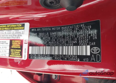 2010 Toyota Corolla Le из США, поврежденный, VIN 2T1BU4EE0AC284486